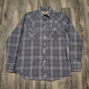 Vintage Youngblood Western Pearl Snap Shirt Plaid Button Up Top Size Medium